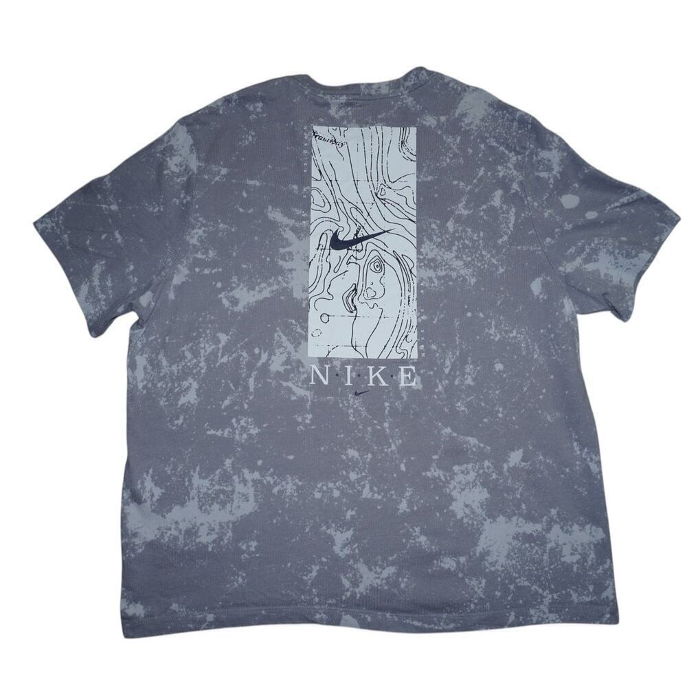 Nike Bleached Effect Pocket T-Shirt Menâs Xxl Gray Blue Topo Map Graphic Back